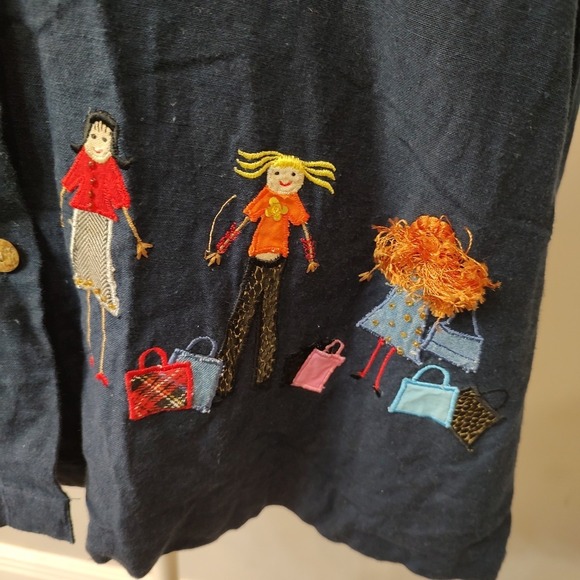 Maggie Barnes Plus Sz 20W Button Front Y2K Blouse Navy Linen Blend‎ Embroidered - Picture 2 of 7
